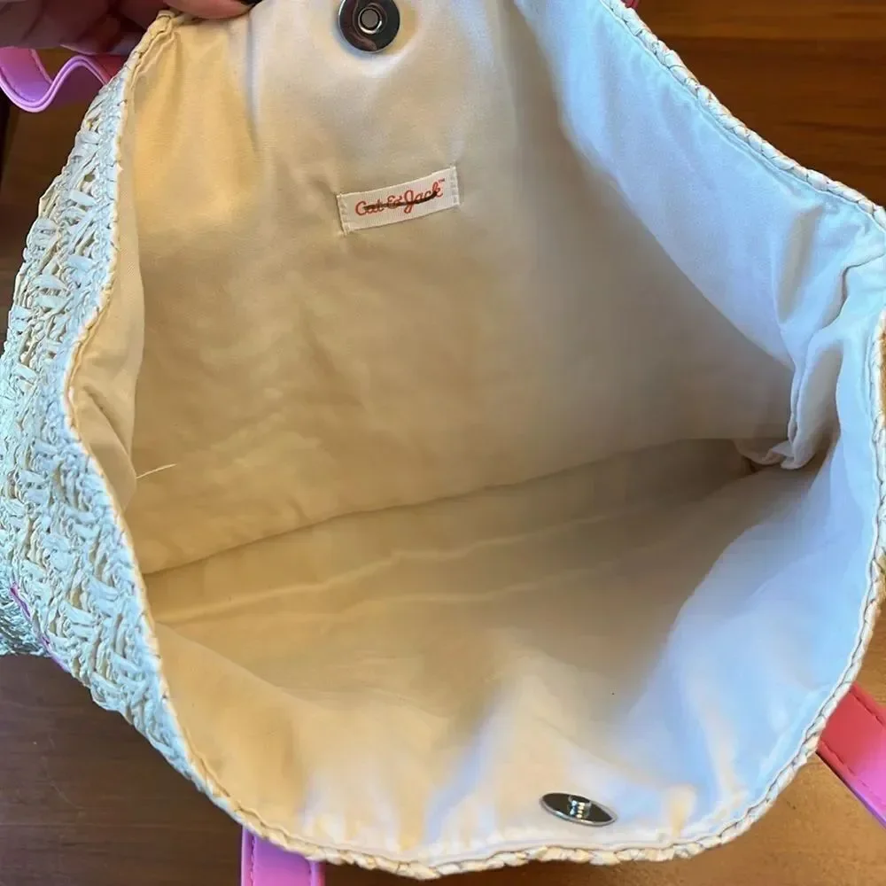 Cat & Jack Paper Straw Flower Embroidery Tote Bag